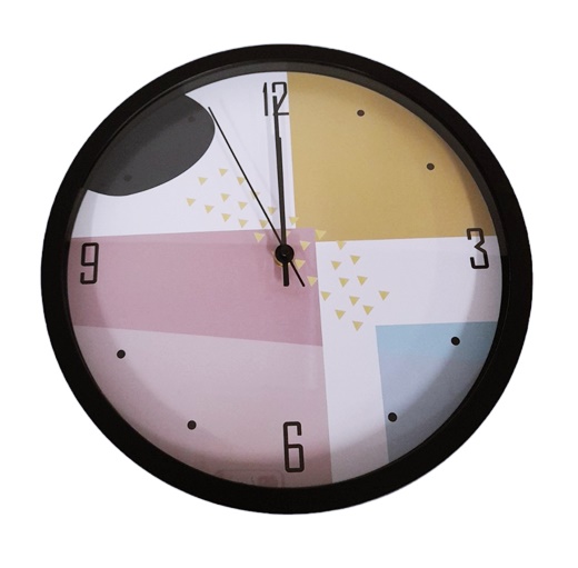 Часовник стенен Ф30 см пастелни цветове черна рамка