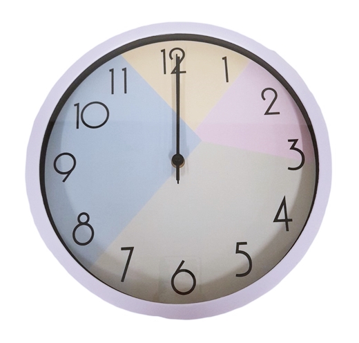 Часовник стенен Ф30 см пастелни цветове триъгълници бяла рамка
