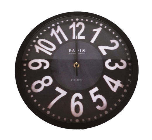 Часовник стенен Ф30 см черна рамка/ черен циферблат големи цифри Paris