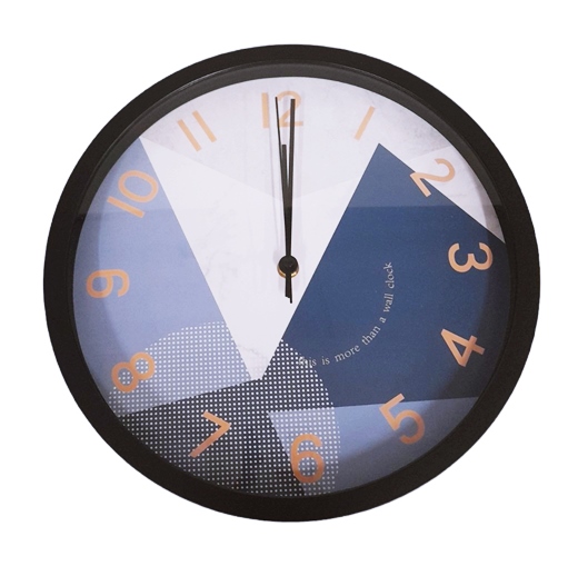 Часовник стенен Ф30 см син декор триъгълници черна рамка