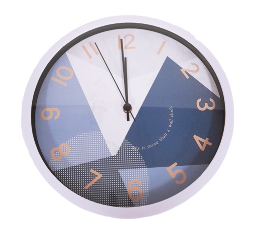 Часовник стенен Ф30 см син декор триъгълници бяла рамка