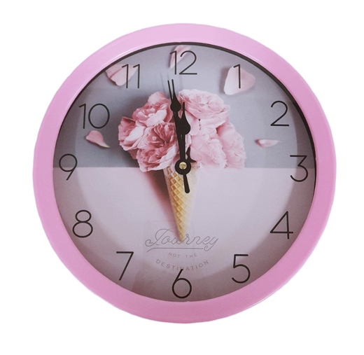Часовник стенен Ф23 см декорация Сладолед от цветя розова рамка