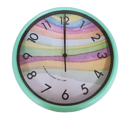 Часовник стенен Ф26 см цветен цифеблат/зелена рамка