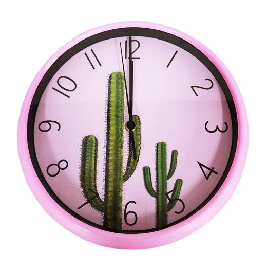 Часовник стенен Ф26 см с декорация КАКТУСИ/АЛОЕ/АНАНАС розова рамка