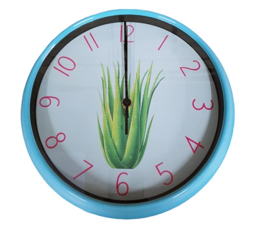 Часовник стенен Ф26 см с декорация КАКТУСИ/АЛОЕ/АНАНАС синя рамка