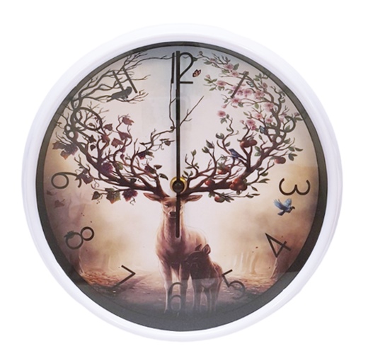 Часовник стенен Ф26 см декор Фламинго/Животни бяла рамка