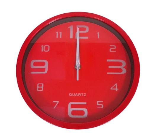 Часовник стенен Ф25 см червена рамка/червен циферблат