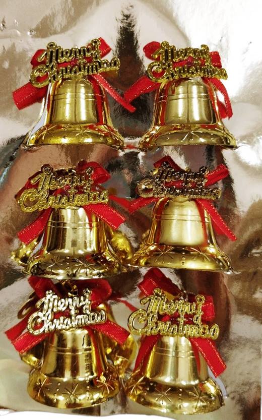 Камбанки златни MERRY CHRISTMAS  6ца Ф4см