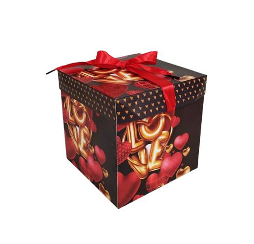 Кутия за подарък сгъваема с панделка LOVE 22х22х22см/12 броя в стек/