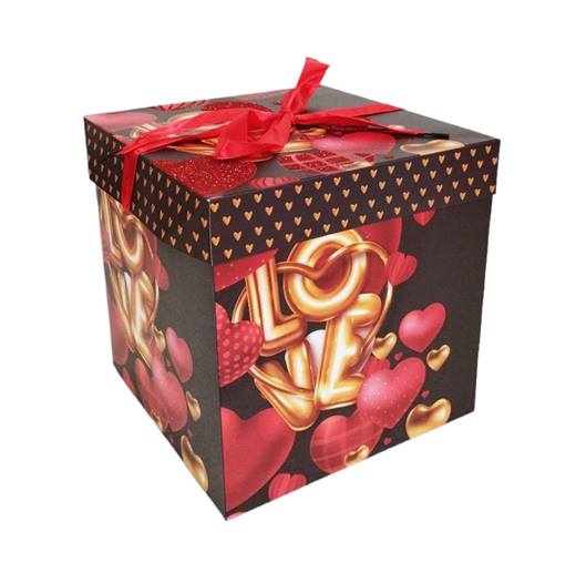 Кутия за подарък сгъваема с панделка LOVE 15х15х15см/12 броя в стек/