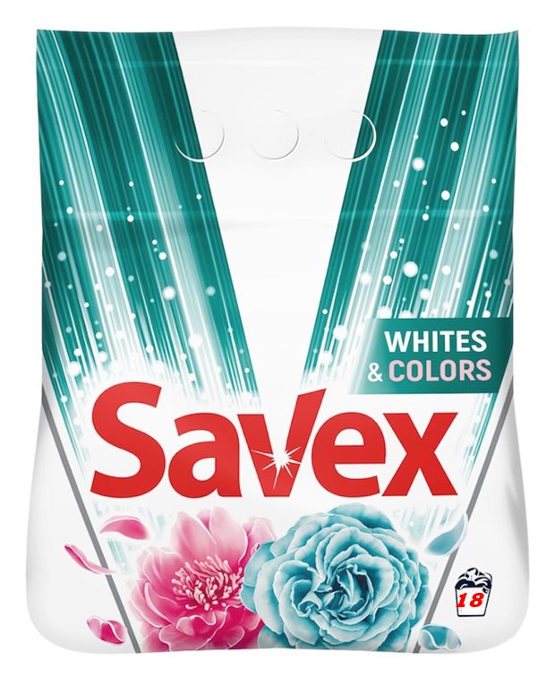 Прах за пране Savex 1.8кг WHITE and COLORS  /8 броя в кашон/