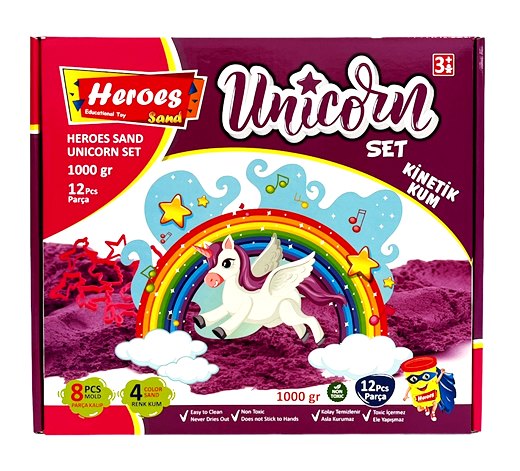 Кинетичен пясък за моделиране Heroes 4 цвята в кутия 1000гр UNICORN №KUM-047