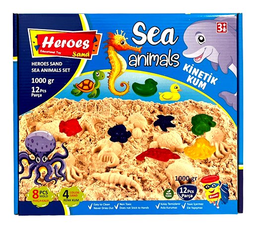 Кинетичен пясък за моделиране Heroes 4 цвята в кутия 1000гр SEA ANIMALS №KUM-045