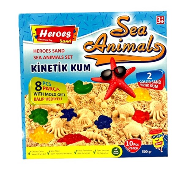 Кинетичен пясък за моделиране Heroes 2 цвята в кутия 500гр SEA ANIMALS №KUM-040