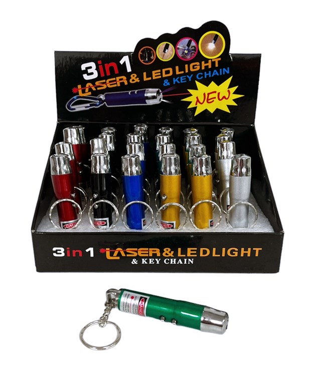 Фенер LED с лазер и ключодържател 3 в 1 / 24 броя в кутия/