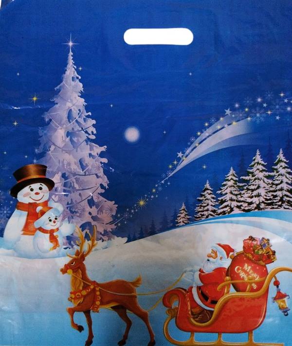 Торбички коледни с вътрешна дръжка Дядо Коледа с шейна №4 /40смх50см 50 броя в стек