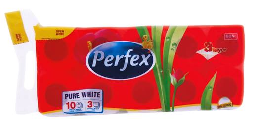 Тоалетна хартия "Perfex" 10ка 3 пласта PURE WHITE S  /12 пакета в чувал/