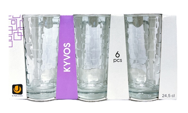 Чаша за водa 245 ml Ф66/Н130 mm Uniglass Kyvos 6 броя в опаковка №51050 /6 комплекта в кашон/