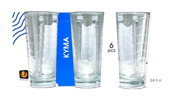 Чаша за водa 245 ml Ф66/Н130 mm Uniglass Kyma 6 броя в опаковка №51051 /6 комплекта в кашон/
