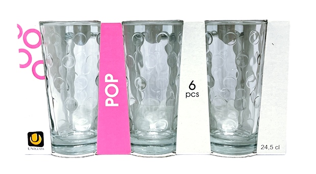 Чаша за водa 245 ml Ф66/Н130 mm Uniglass Pop 6 броя в опаковка №51056 /6 комплекта в кашон/