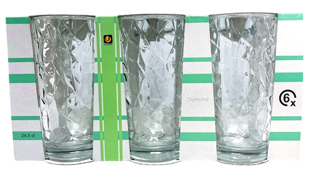 Чаша за водa 245 ml Ф66/Н130 mm Uniglass Diamond 6 броя в опаковка №51150 /6 комплекта в кашон/