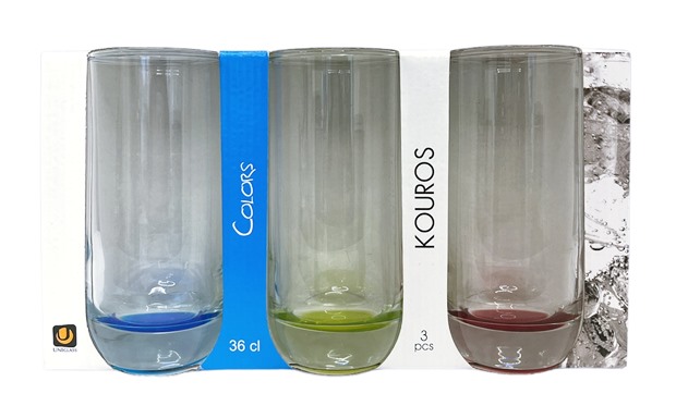 Чаша за водa 360 ml Ф68.5/H143 mm Uniglass Kouros Colors 3 броя в опаковка №91500CB52-SV3 /8 комплекта в кашон/