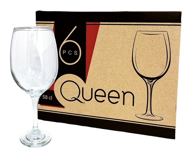 Чаша за вино 580 ml Ф93/Н230 mm Uniglass Queen 6 броя в цветна кутия №91516