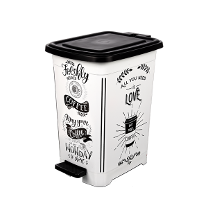 Кош за боклук с педал правоъгълен Slim Elif 25л декор COFFEE БЯЛ