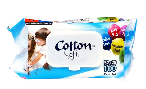 Мокри кърпи Cotton soft с капак 100бр /24 пакета в кашон/