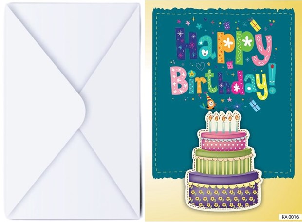 Поздравителна картичка с плик HAPPY BIRTHDAY с торта №КА 016