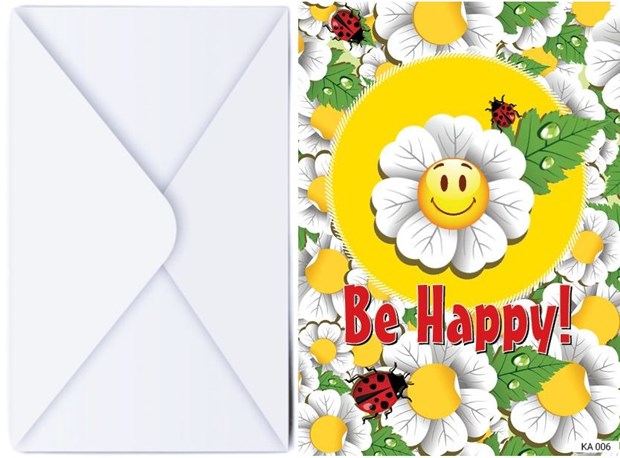 Поздравителна картичка с плик BE HAPPY с маргаритка №КА 006