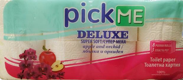 Тоалетна хартия PICK ME DELUXE 8ца 3 пласта ябълка и орхидея/7 пакета в чувал/