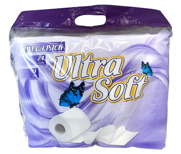 Тоалетна хартия Ultra Soft 24ка трипластова с дръжка /6 пакета в чувал/