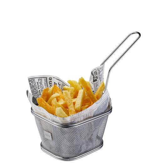 Кошница за сервиране на пържени картофки с дръжка неръждаема стомана 10,5х9х6см №107930