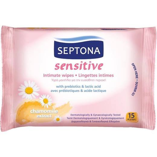 Мокри кърпи SEPTONA Sensitive интимни 15 броя /24 пакета в кутия/