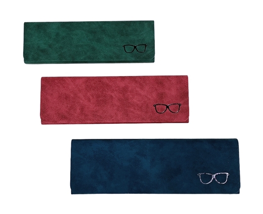 Калъф за очила кожа триъгълен с магнит декор очила 16 х 6 см /10 броя в кутия/