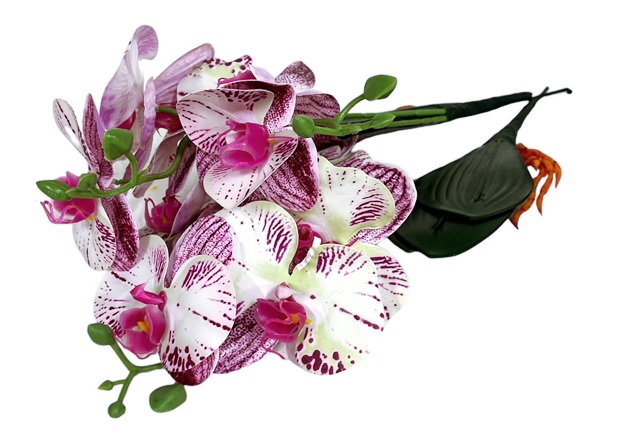 Изкуствено цвете Орхидея бяла с лилаво 40 см