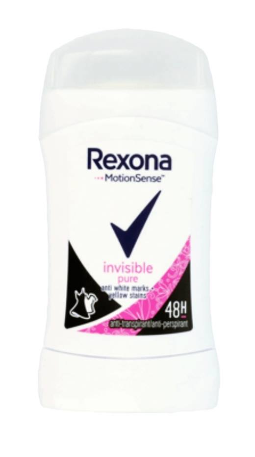 Дезодорант стик дамски Rexona invisible pure 40 ml /6 броя в стек/