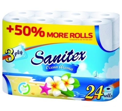 Тоалетна хартия "Sanitex" 24ка трипластова ароматизирана Ocean