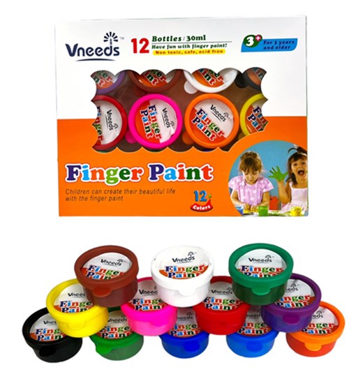 Бои за рисуване с пръсти 12 цвята в кутия Vneeds №0346