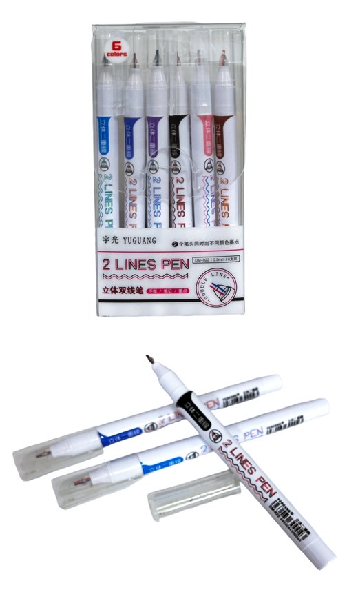 Химикалки за двойна линейна декорация цветни 6 броя в комплект