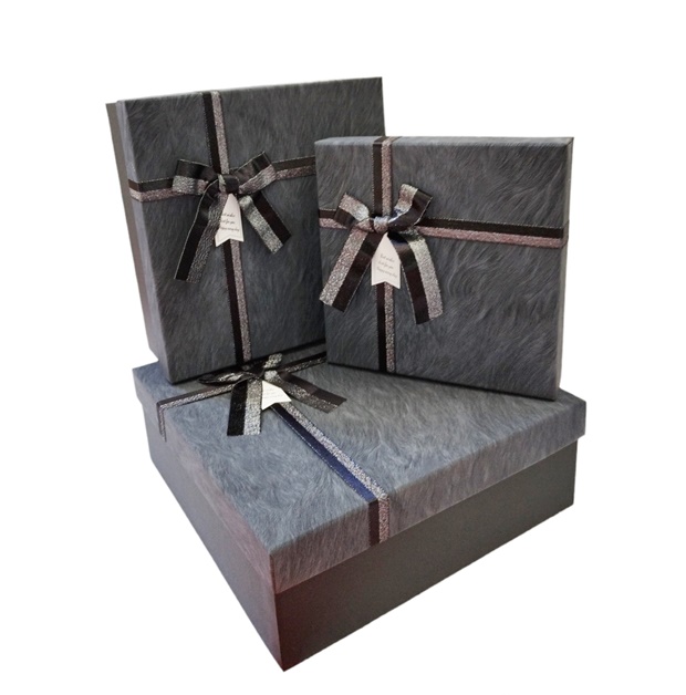 Кутия за подарък 3 броя квадрат с панделка ЧЕРНА