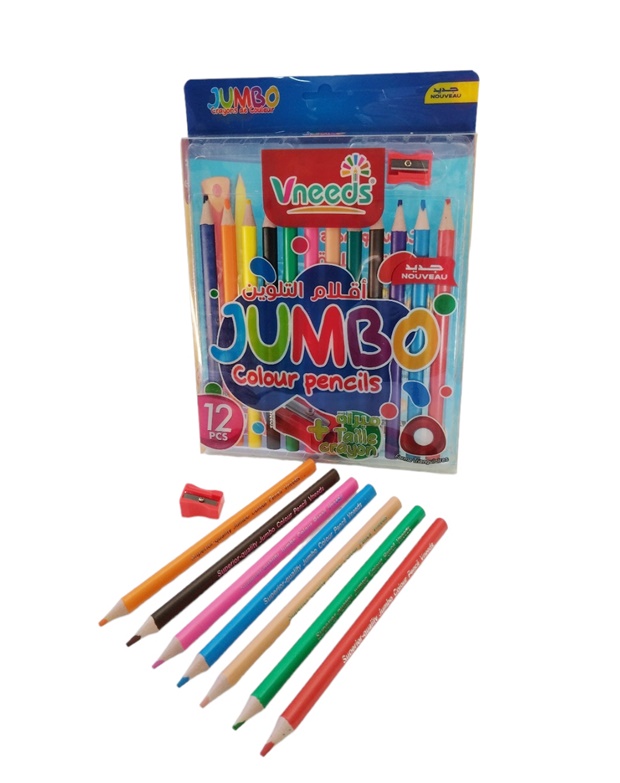 Моливи в кутия 12 цвята Vneeds JUMBO + острилка  №7012C /12 комплекта в стек/