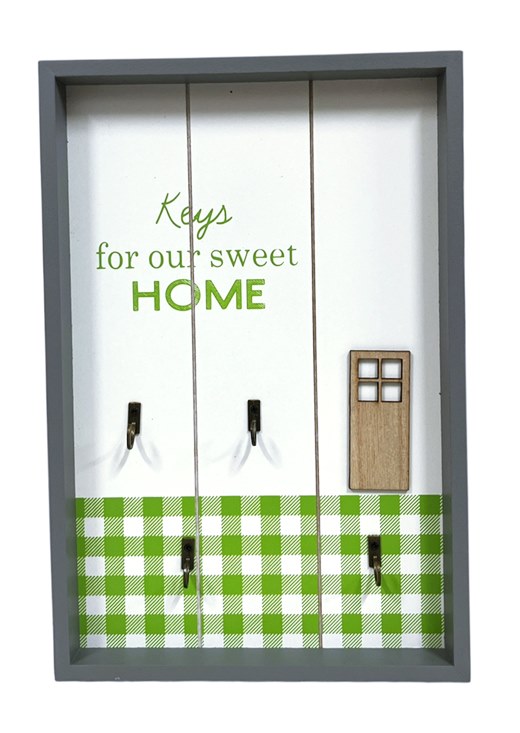 Закачалка за ключове HOME с 4 метални куки 30х20х3см сива /4 броя в кутия/