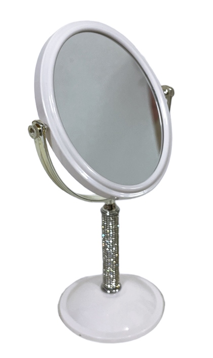 Огледало на стойка БЯЛО с камъни 13,5х16,5см Н31см овал