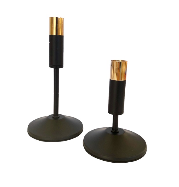 Свещник метал златен с черно 2 броя в комплект Н19см/Н14,5см