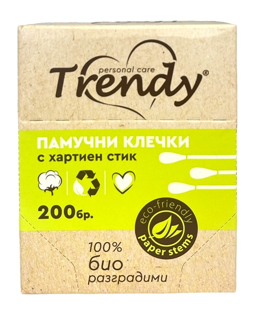 Клечки за уши Trendy Bio 200 броя в картонена кутия /24 кутии в стек/
