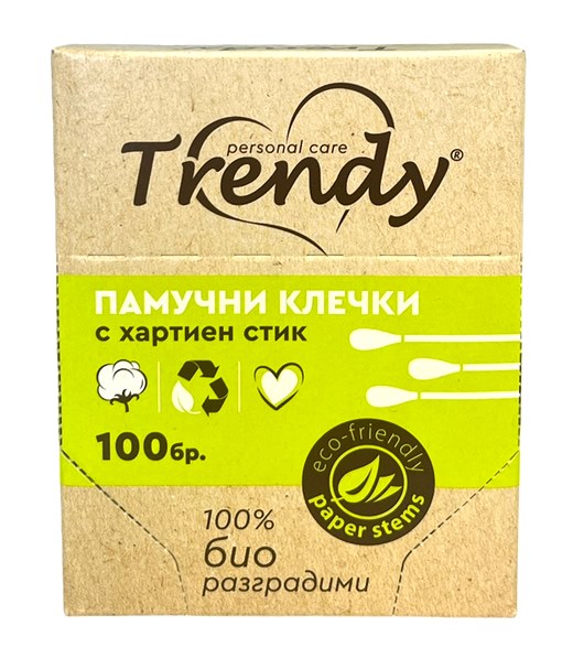 Клечки за уши Trendy Bio100 броя в картонена кутия /24 кутии в стек/