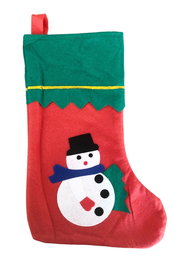 Коледен чорап за подаръци 16х36см зелен борд и апликация  /12 броя в стек/