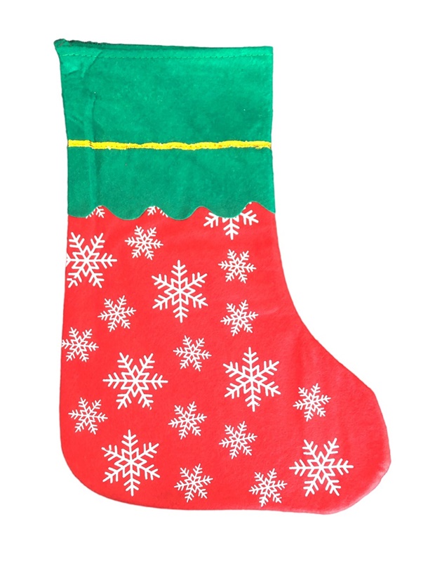 Коледен чорап за подаръци 16х36см зелен борд и снежинки  /12 броя в стек/